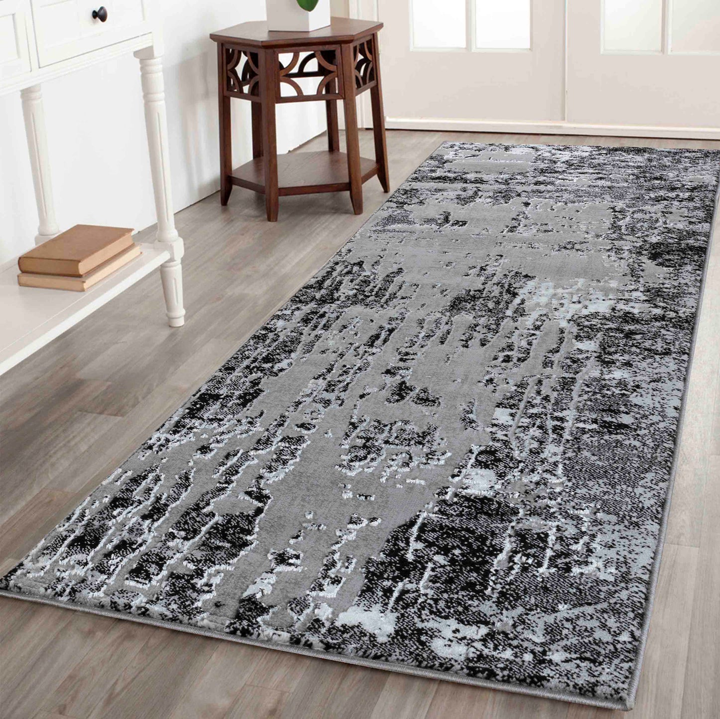 Serenity Abstract Abrasion Rug - Black
