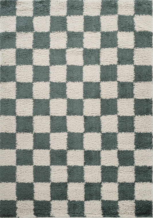 Jade Green Chester checkerboard rug, flat portrait view