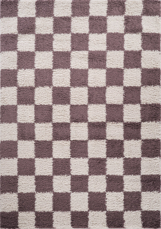 Lilac Chester checkerboard rug, flat portrait view