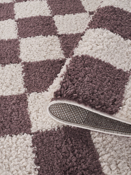 Lilac Chester checkerboard rug, in a room setting 2
