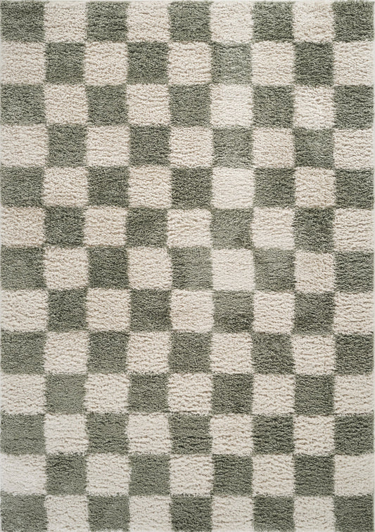 Sage Green Chester checkerboard rug, flat portrait view