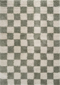 Sage Green Chester checkerboard rug, flat portrait view
