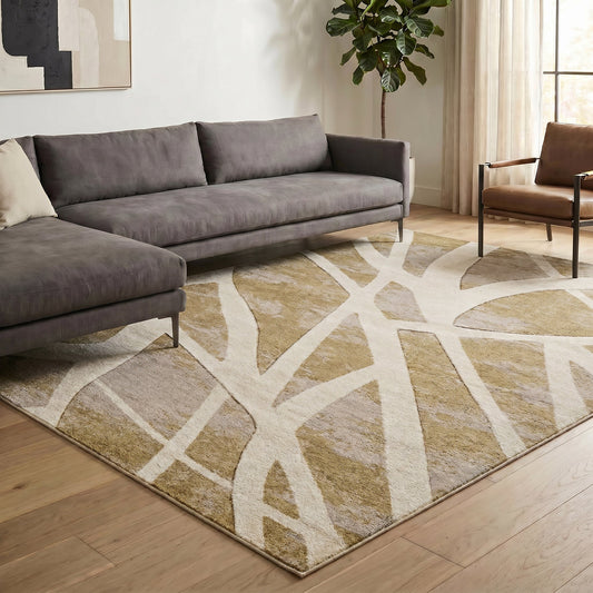 Sage Green Santiago Dynamic carved abstract rug, in a room setting 2