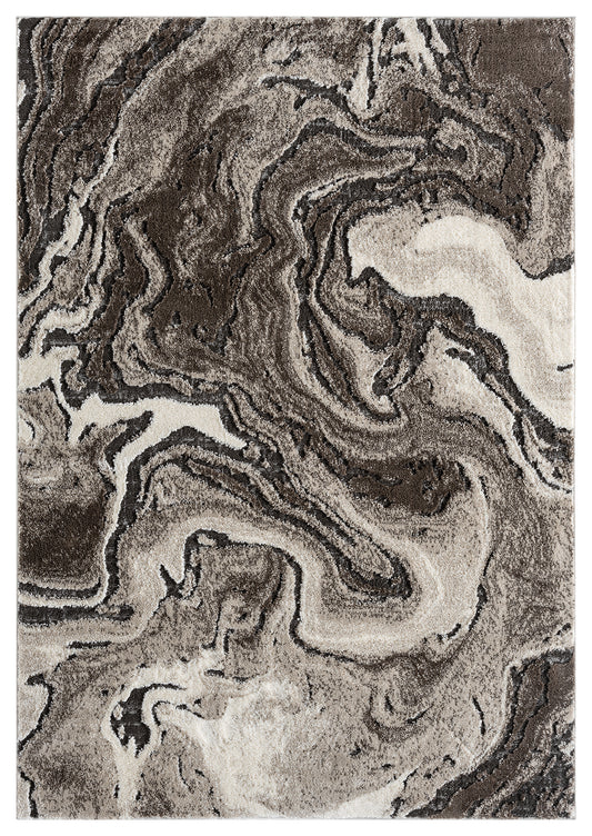 Mocha Eleanor Marble embossed abstract rug, top-down view