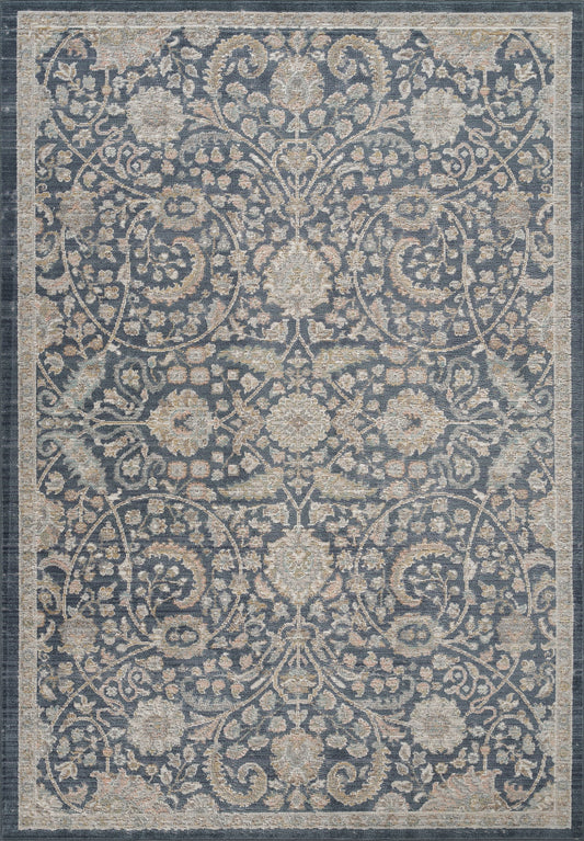 Navy Blue Maia Blossom vintage rug, flat portrait view