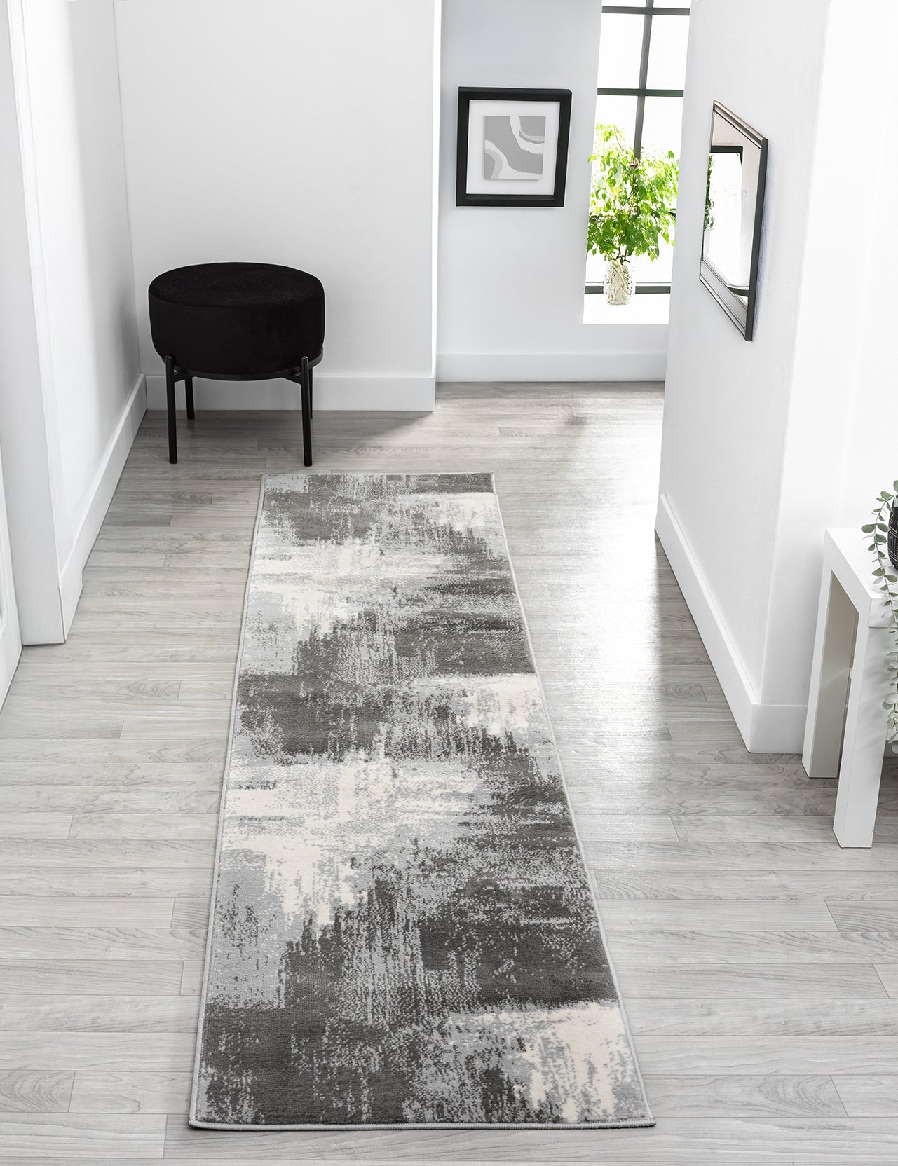Grey Obsidian Craft monochrome rug, in a room setting 3