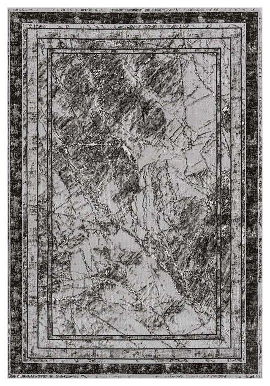 Grey Obsidian Frame monochrome rug, top-down view