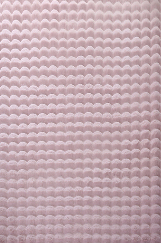 Baby Pink Orbie washable bobble rug, styled view