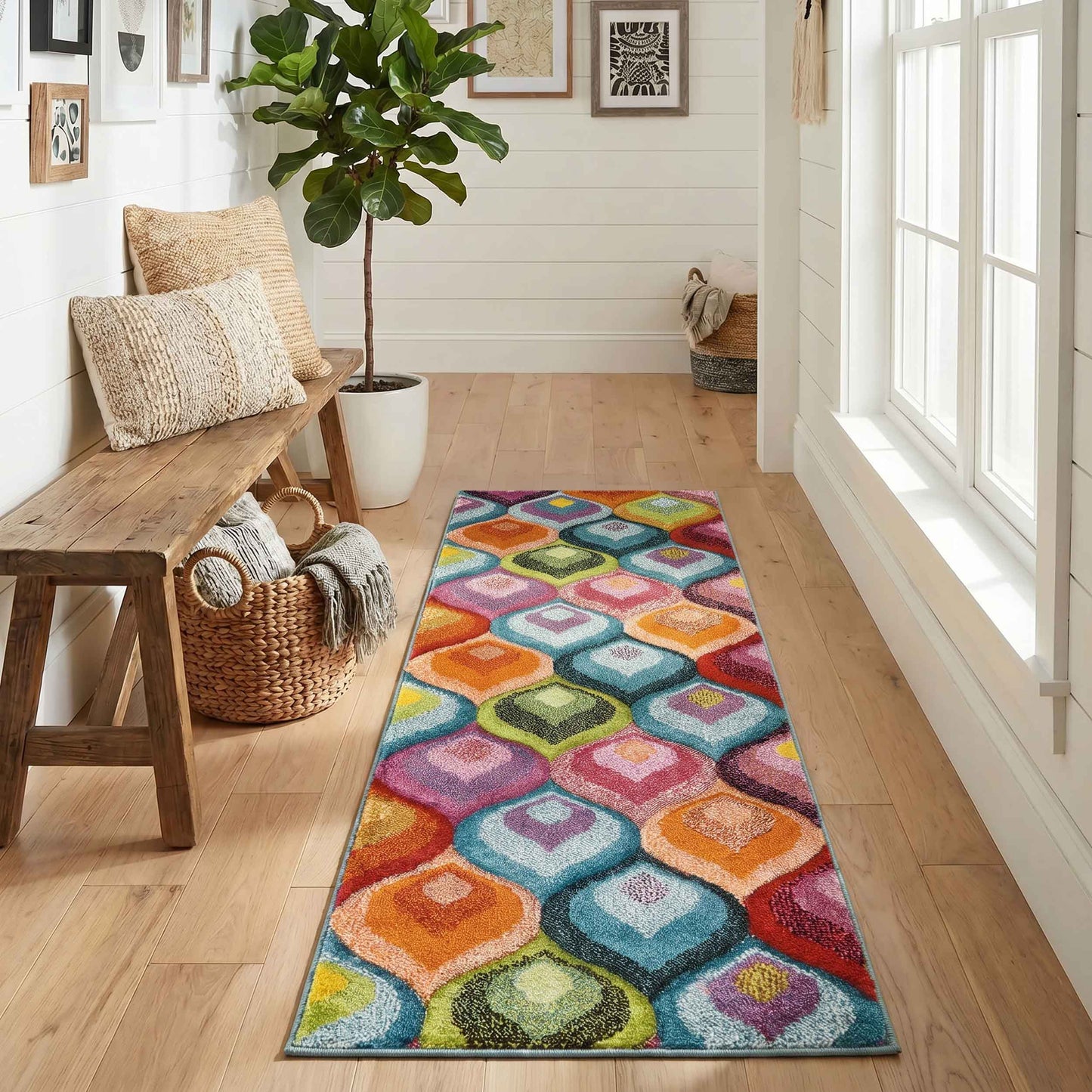 Rainbow Ogee carved rug, runner size