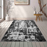 Serenity Abstract Abrasion Rug - Black