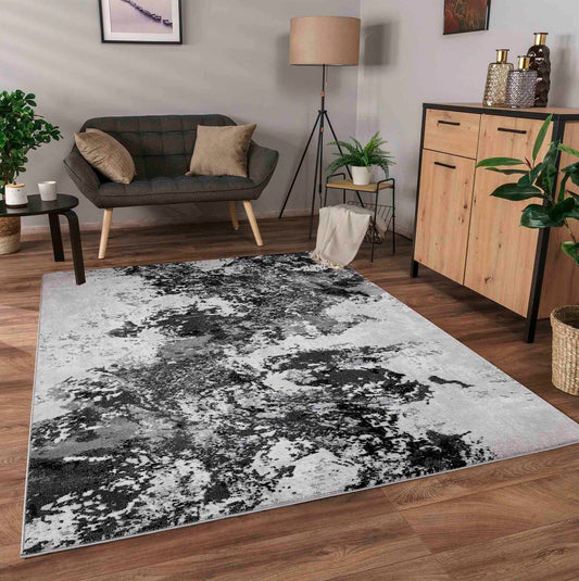 Serenity Abstract Sprayed Rug - Black