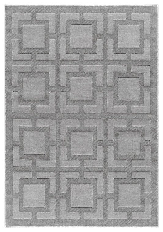 Grey Vellure Maze textured geometric rug, top-down view