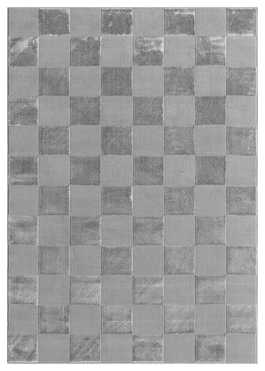 Grey Vellure Grid textured geometric rug, top-down view