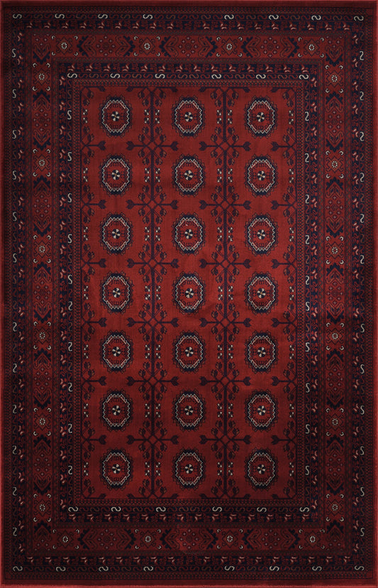 Red Yasmin traditional bokhara rug, flat portrait view