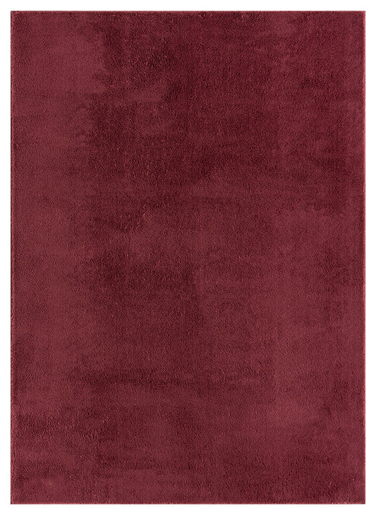 Red Comfy fluffy rug, flat portrait view