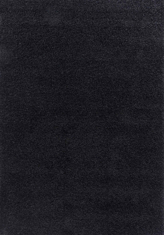 Black Oxford shaggy rug, flat portrait view