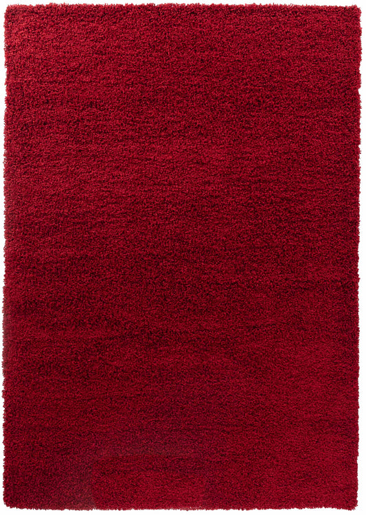 Red Oxford shaggy rug, flat portrait view