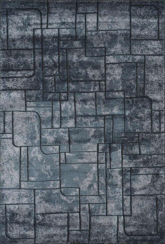 Navy Blue Belgravia Cobble metallic rug, flat portrait view