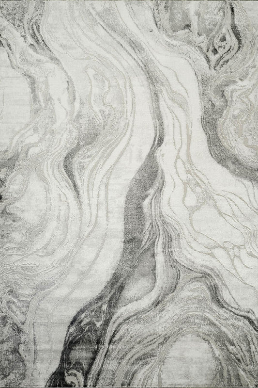 Novu Metallic Abstract Rug - Stream Grey