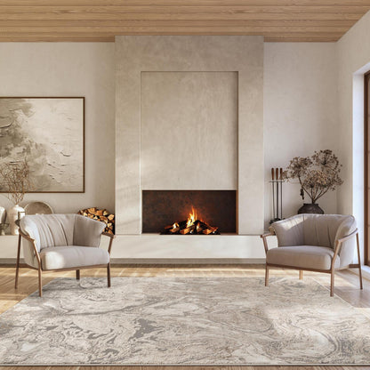 Elysium Astral metallic abstract rug, styled view