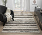 Grey Eleanor Linear embossed abstract rug, styled view 3