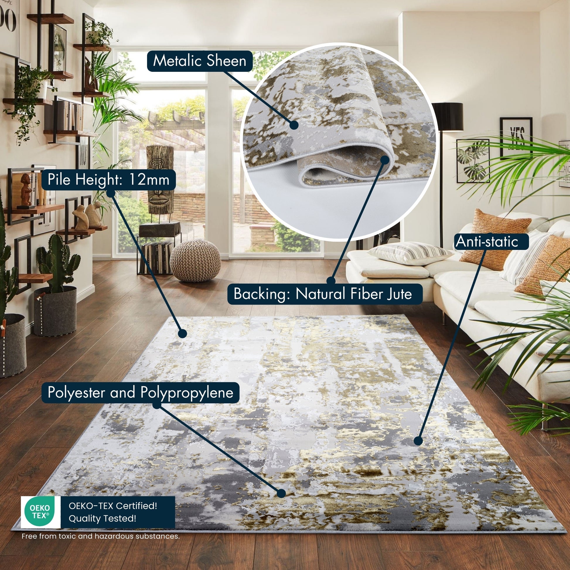 Aqua Emperor Styra abstract rug, styled view 7