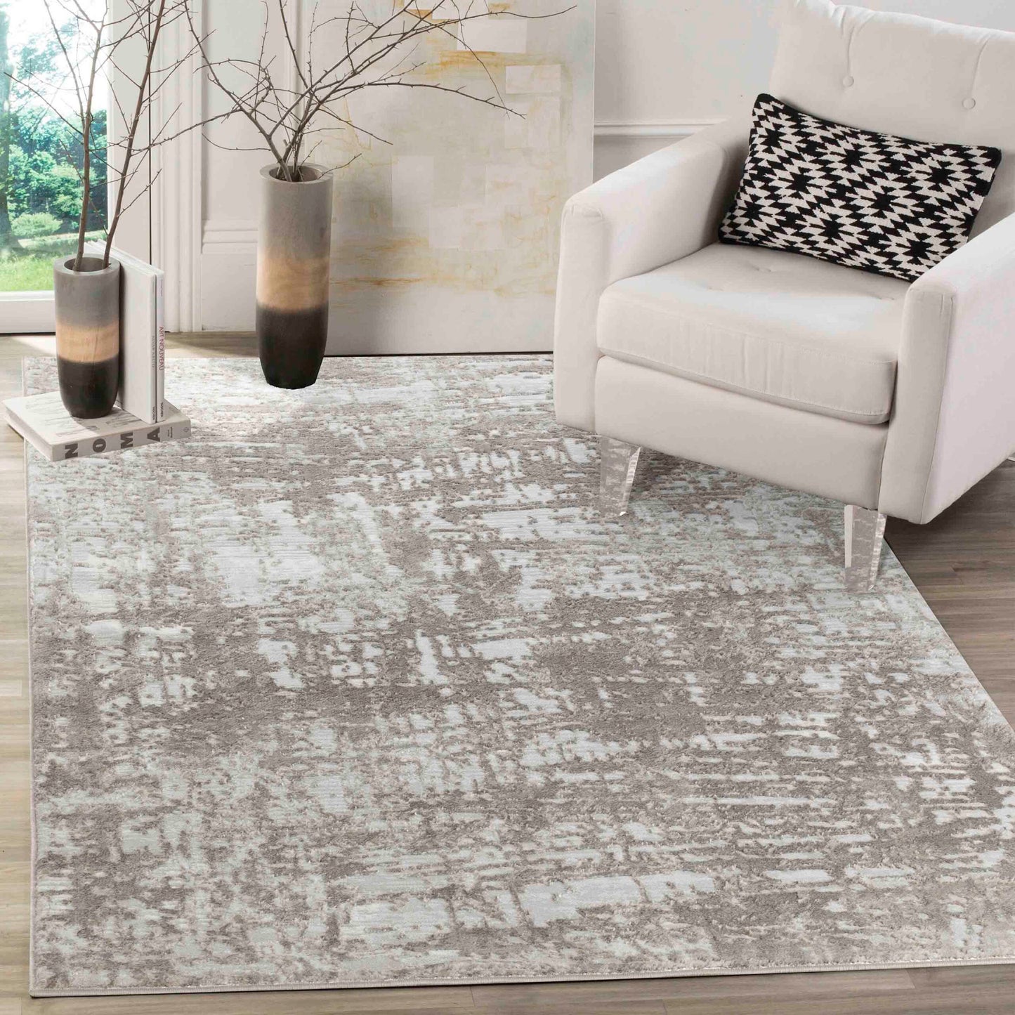 Serenity Metallic Abstract Rug - Lines Grey