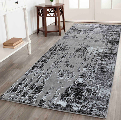 Serenity Abstract Abrasion Rug - Black