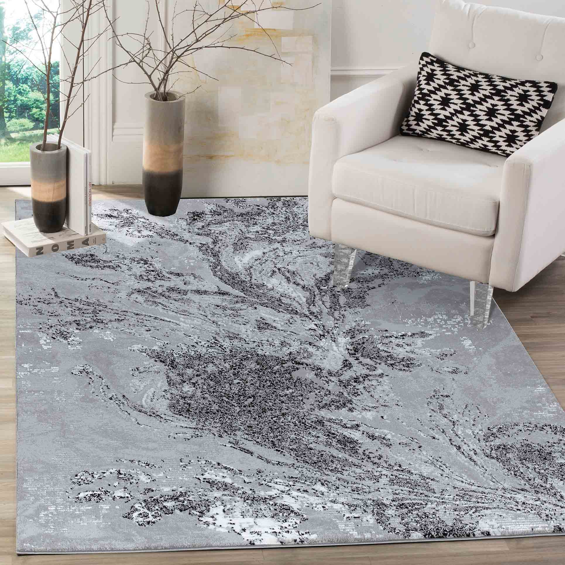 Serenity Abstract Waterflow Grunge Rugs  - Black