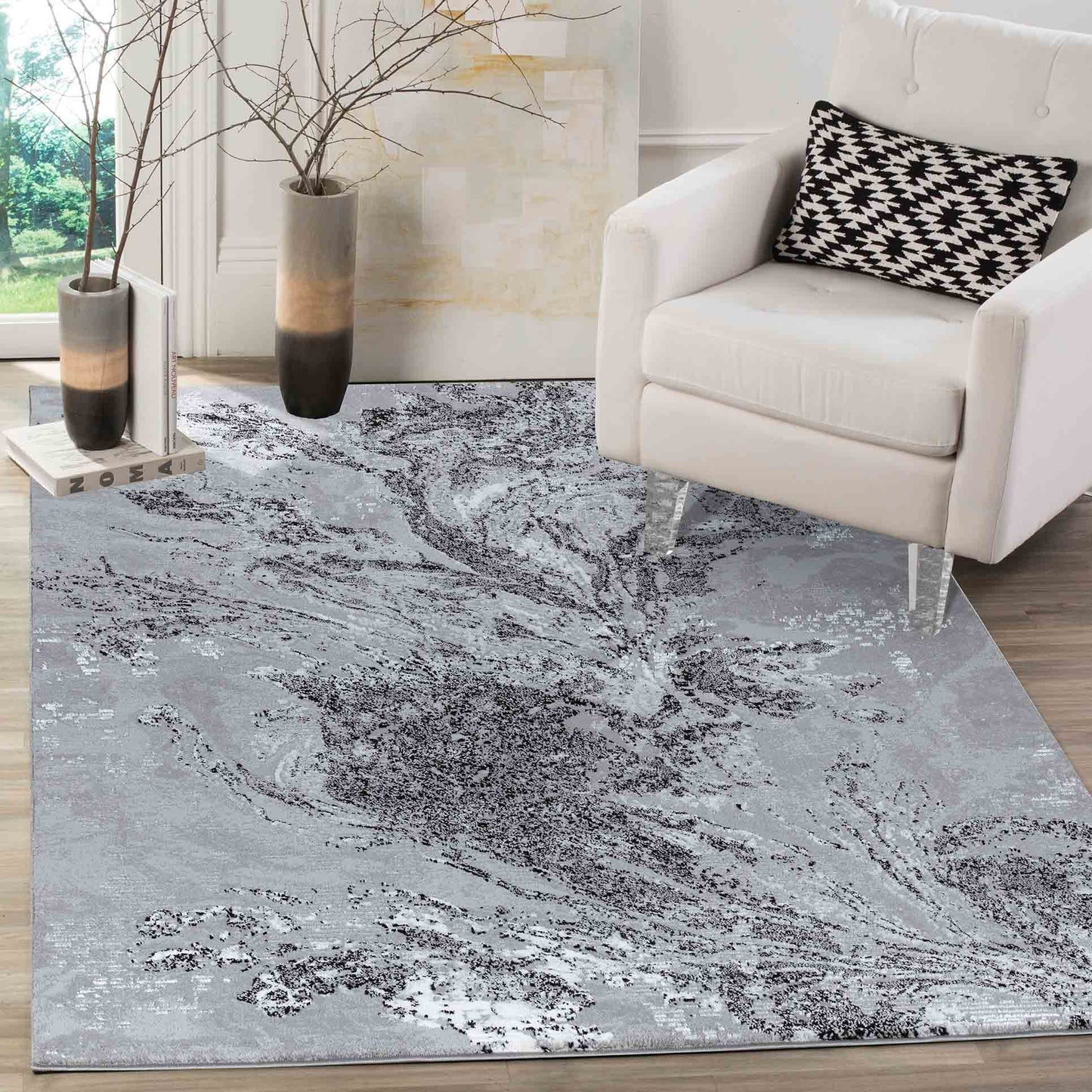 Serenity Metallic Abstract Rug - Water Flow Stone