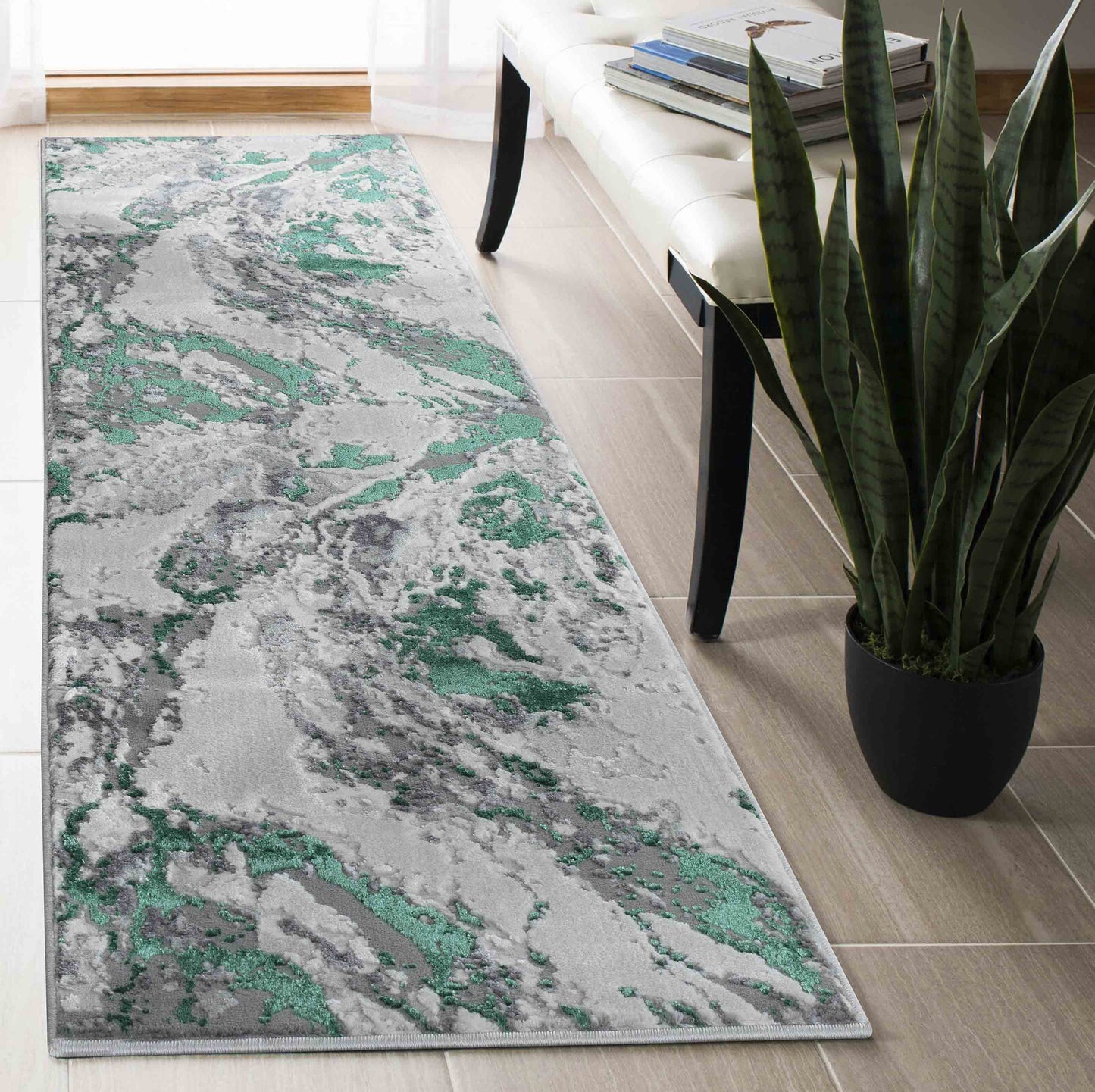 Emperor Metallic Abstract Rug - Picasso Silver