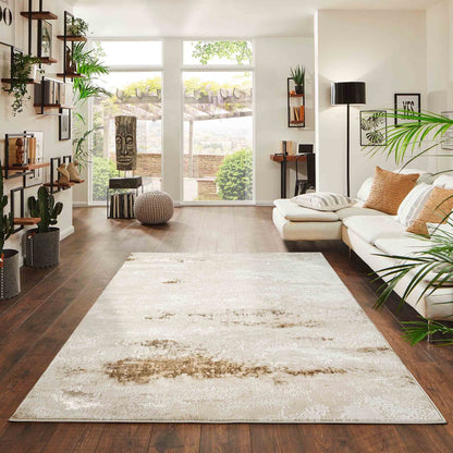 Beige Emperor Onyx abstract rug, in a room setting