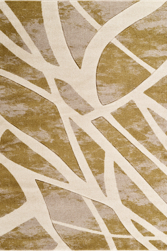 Beige Santiago Dynamic carved abstract rug, styled view