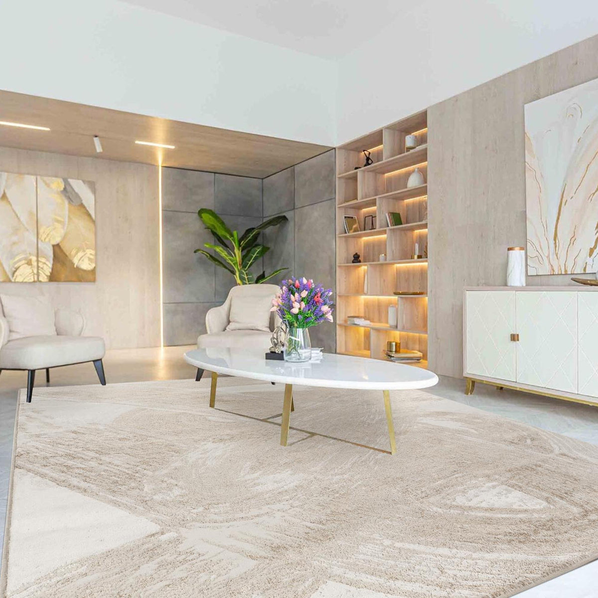 Elysium Expression metallic abstract rug, styled view 6