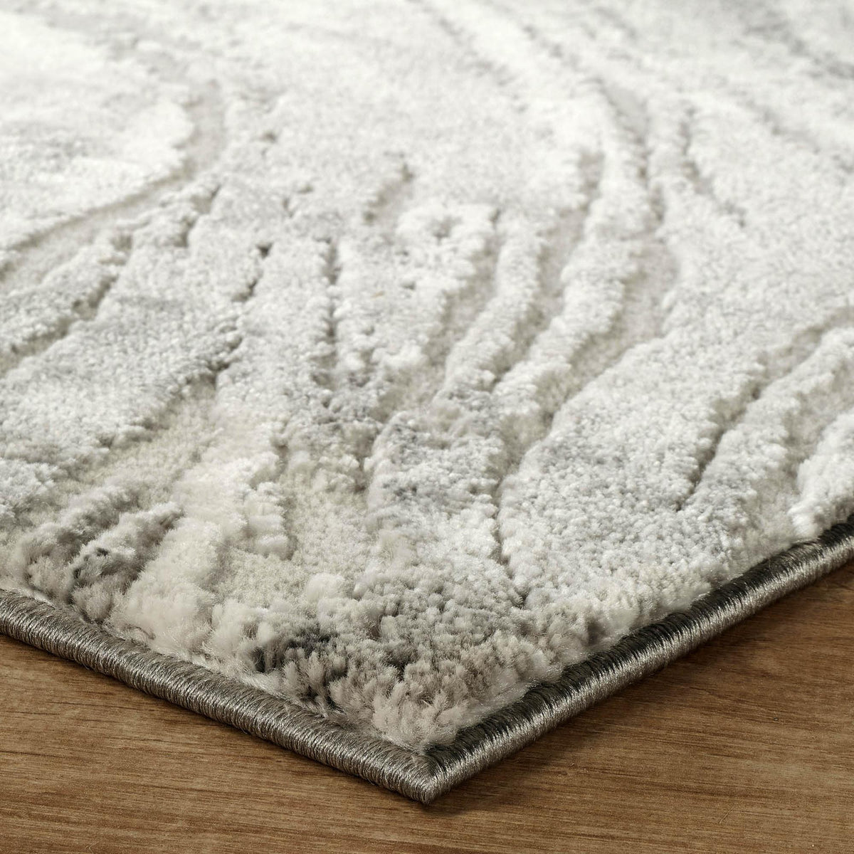 Grey Novu Stream abstract rug, styled view 3
