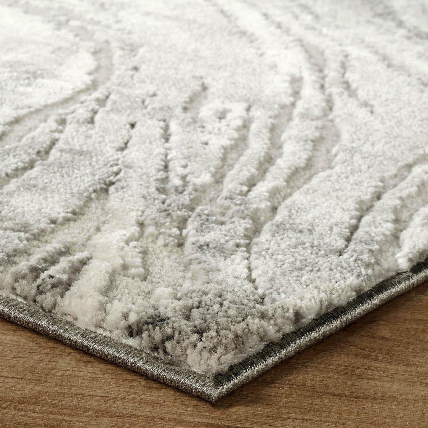 Grey Novu Stream abstract rug, styled view 3