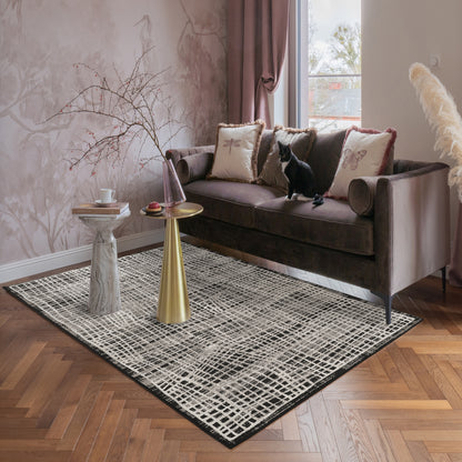 Mayfair Mesh metallic rug, styled view