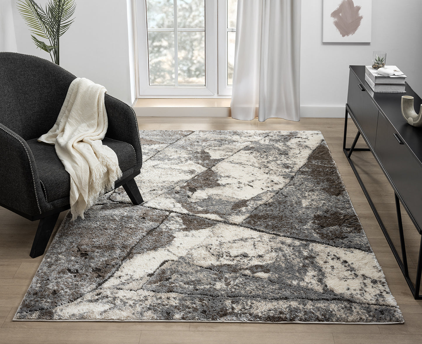 Eleanor Embossed Abstract Rug - Slate Mocha