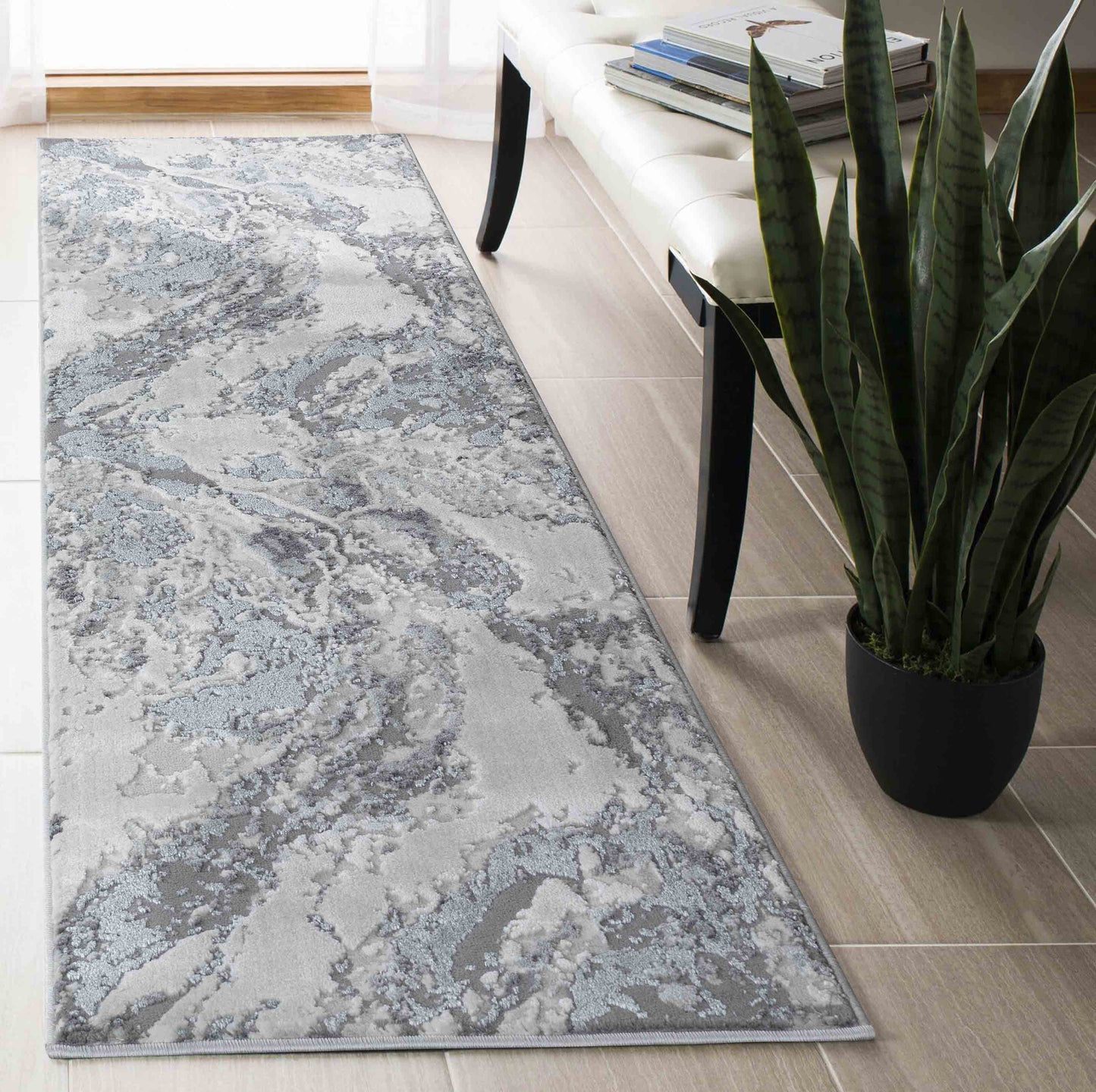 Emperor Metallic Abstract Rug - Picasso Silver