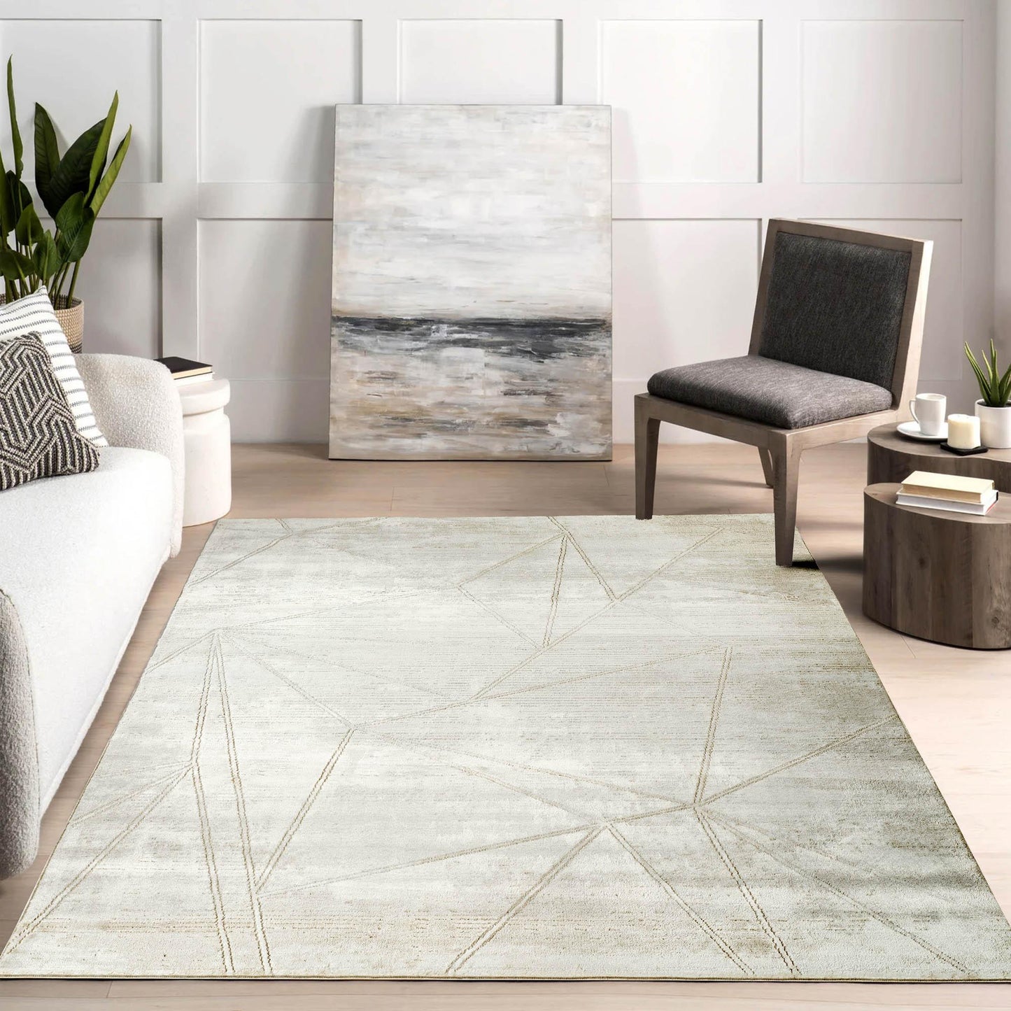 Novu Metallic Abstract Rug - Mirage Beige