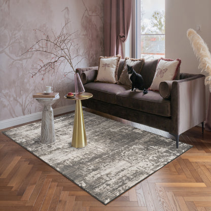 Mayfair Abyss metallic rug, styled view