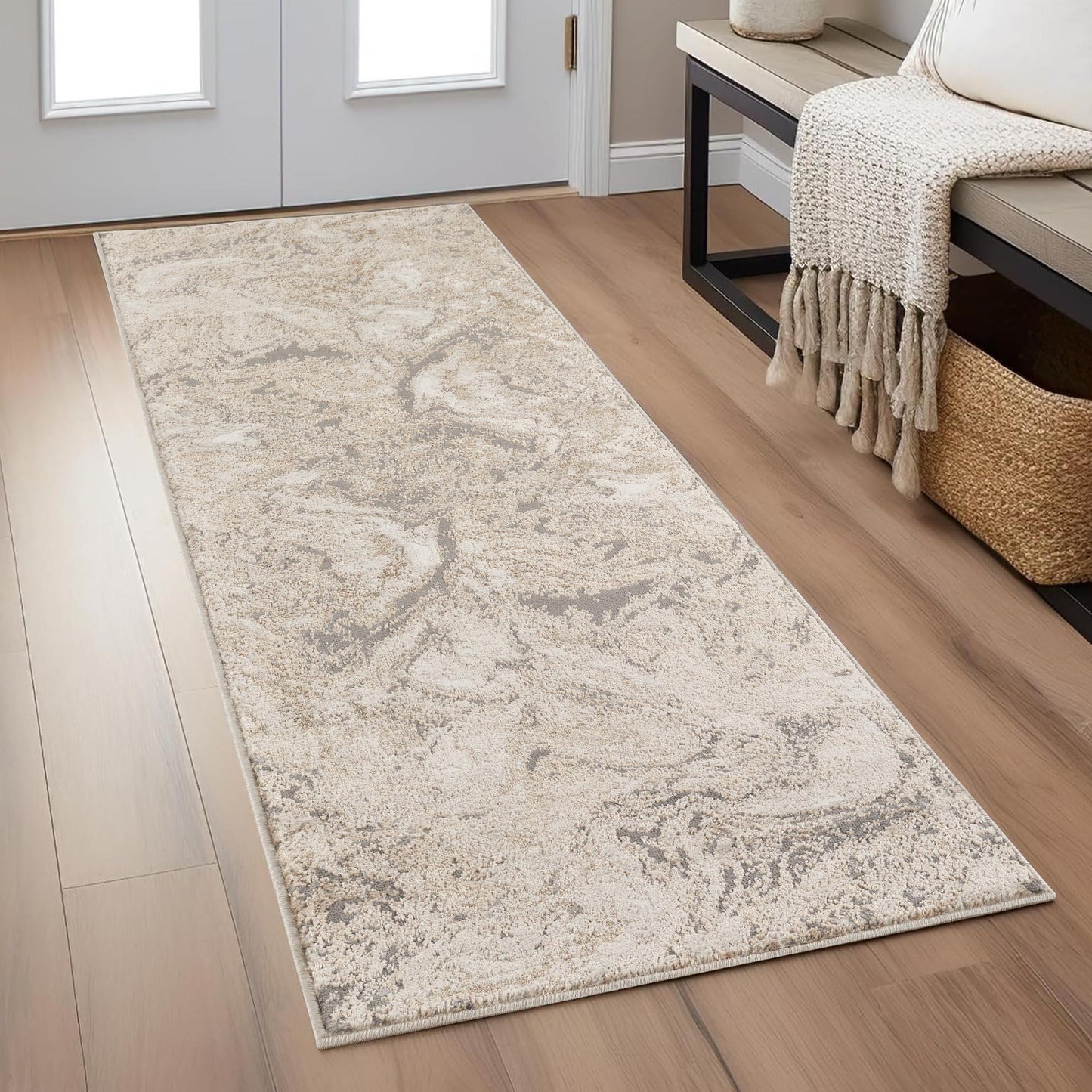 Elysium Astral metallic abstract rug, styled view 5