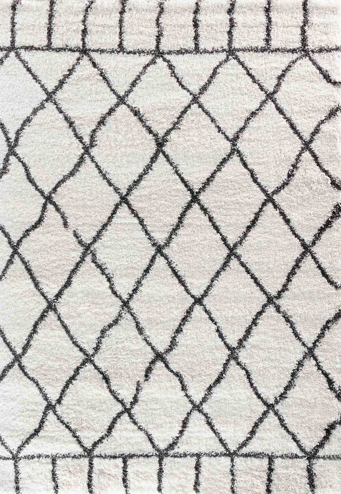 Marrakesh Diamond Shaggy Rug - Dark Cream