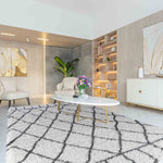 Marrakesh Diamond Shaggy Rug - Dark Cream