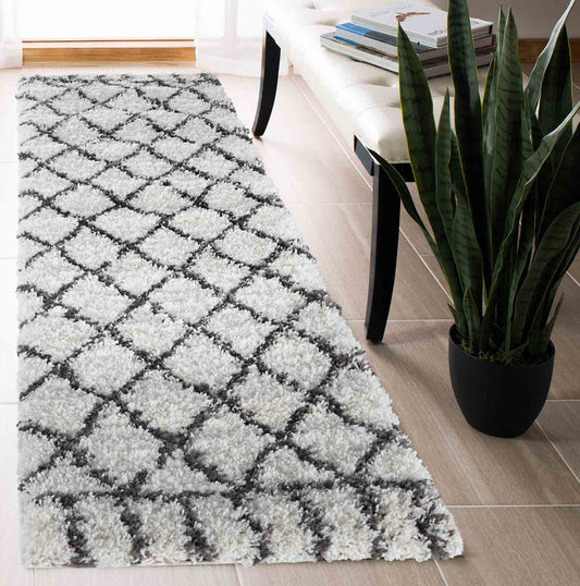 Marrakesh Diamond Shaggy Rug - Runners - 60x220 cm