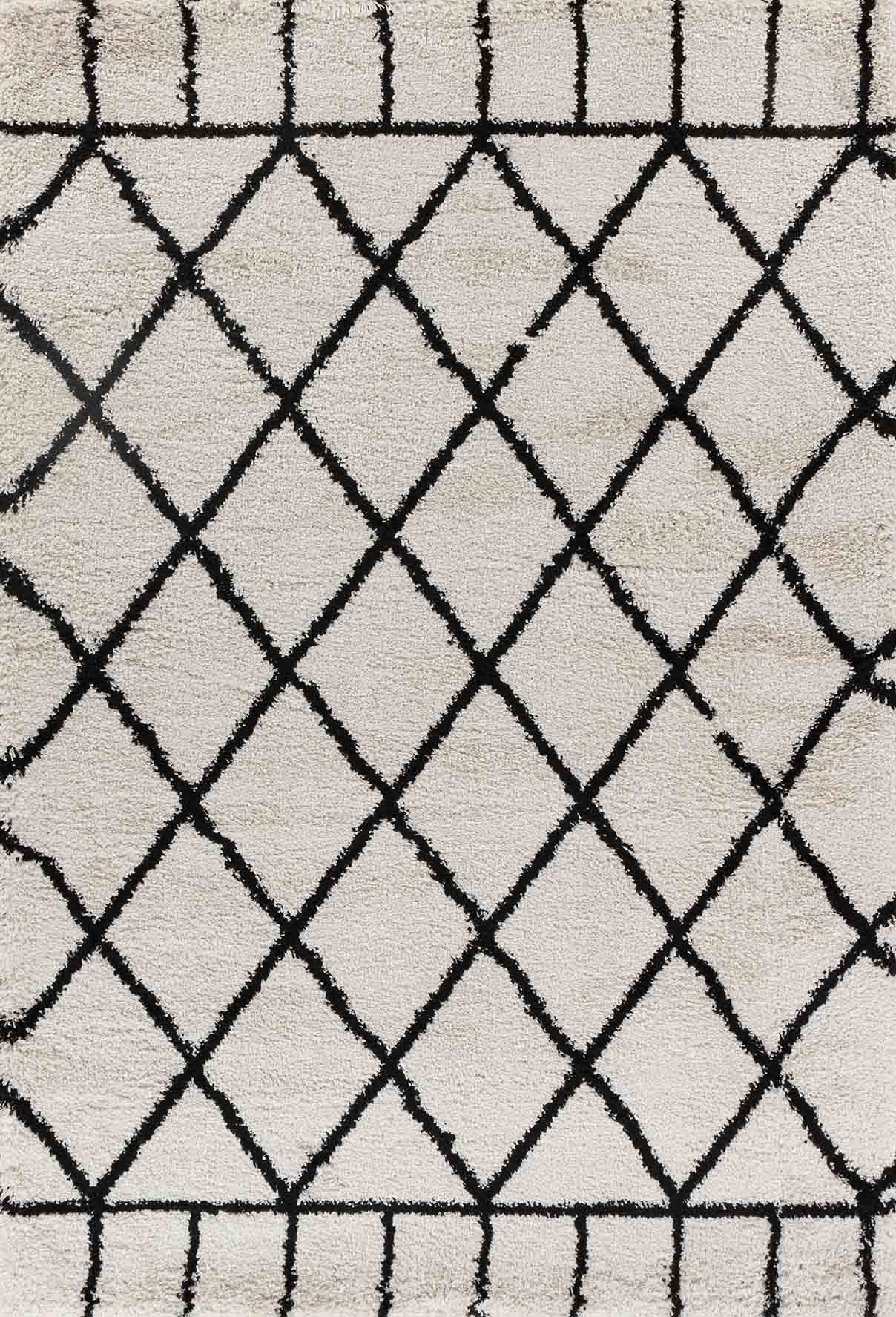 Marrakesh Diamond Shaggy Rug - Stone