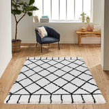 Marrakesh Diamond Shaggy Rug - Stone