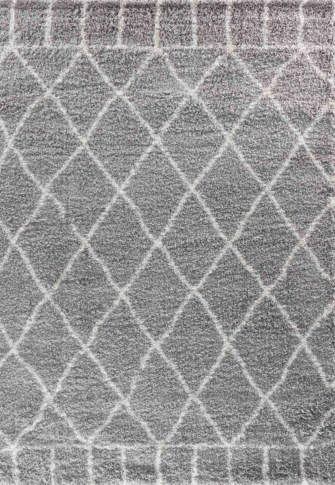 Marrakesh Diamond Shaggy Rug - Grey
