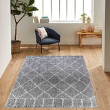 Marrakesh Diamond Shaggy Rug - Grey