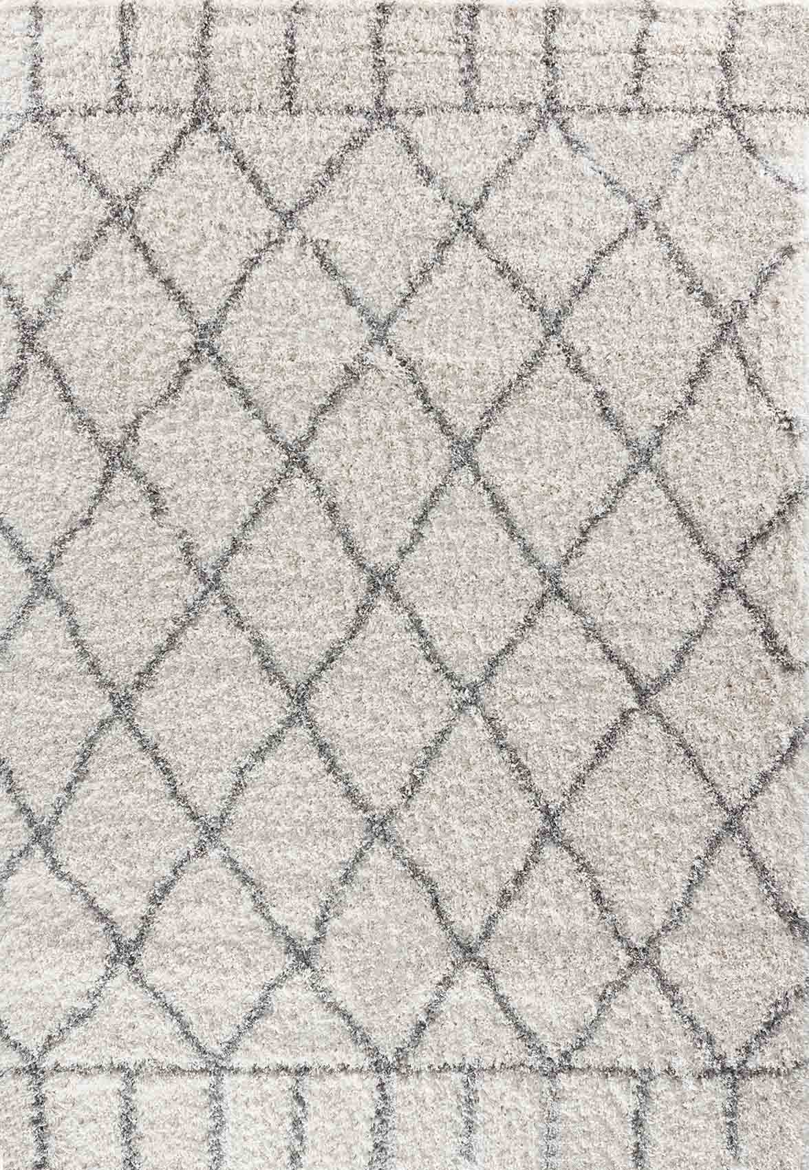 Marrakesh Diamond Shaggy Rug - Light Cream